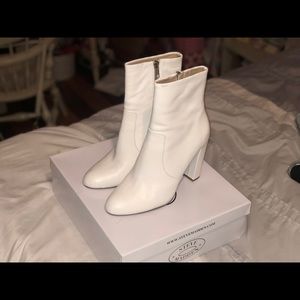 Steve Madden White Leather Heeled Booties